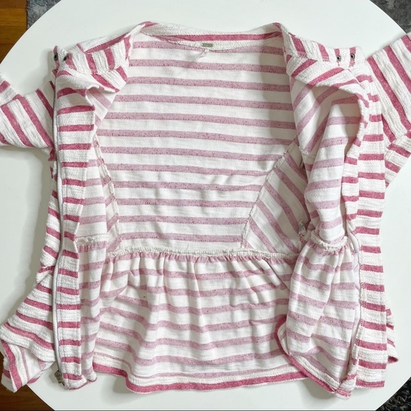 Free People Stripe Peplum Zip Up Crewneck Jacket Cream Red Size XS - Picture 6 of 8